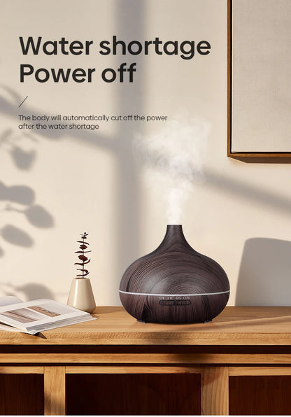 Aromatherapy Diffuser 500ml - Wood Grain Ultrasonic Humidifier 7 Colour LED