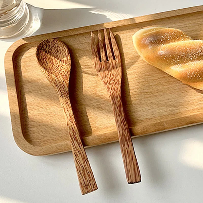 Natural Coconut Tableware Set - Handmade Wooden Cutlery for Desserts"