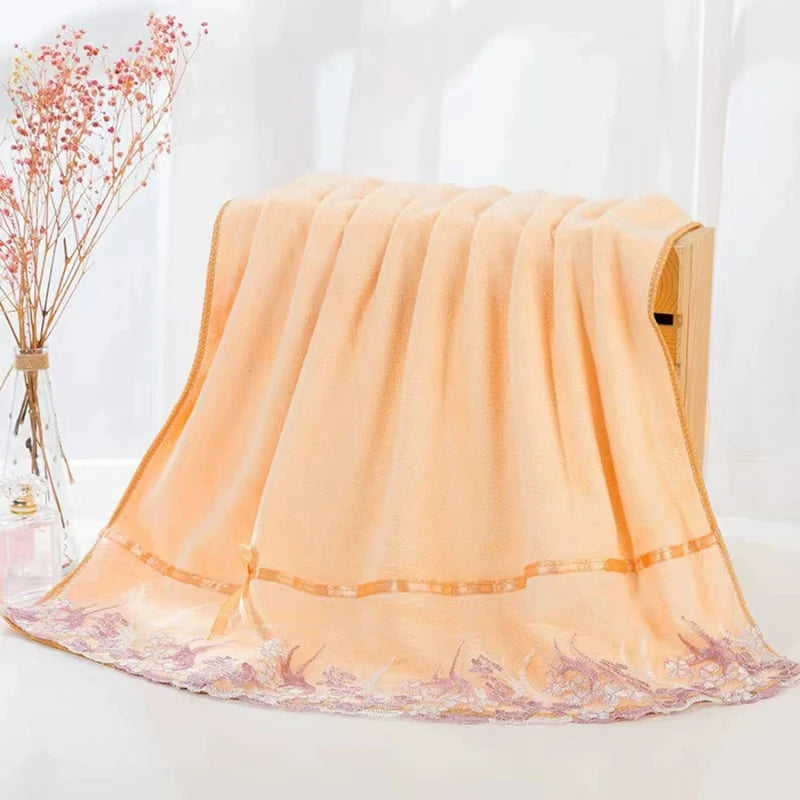 Lace-Trimmed Towel Set 3pcs - Soft Absorbent Embroidered Gift Set