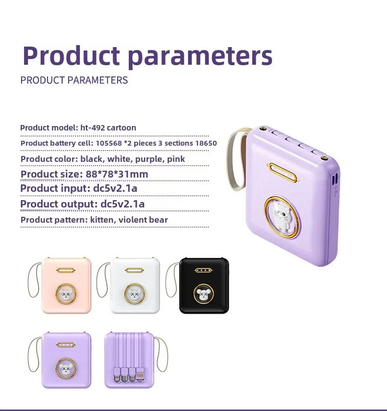 Fun Cartoon Power Bank 20000mAh - Mobile Charger with Cable Included