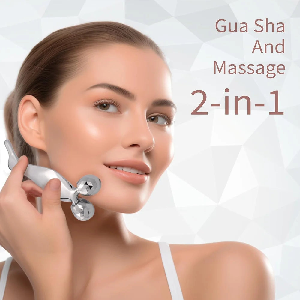 2-in-1 Facial Massager & Gua Sha Tool - 3D Roller for Face Sculpting