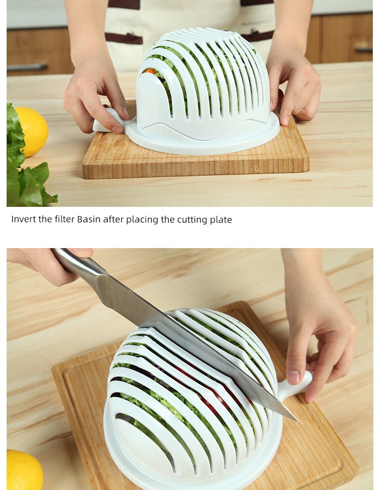 Vegetable Cutting Bowl - Quick Salad Prep Gadget with Slicing Function