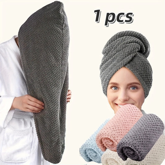 Hair Towel Wrap - Textured Absorbent Turban with Button 25x65cm