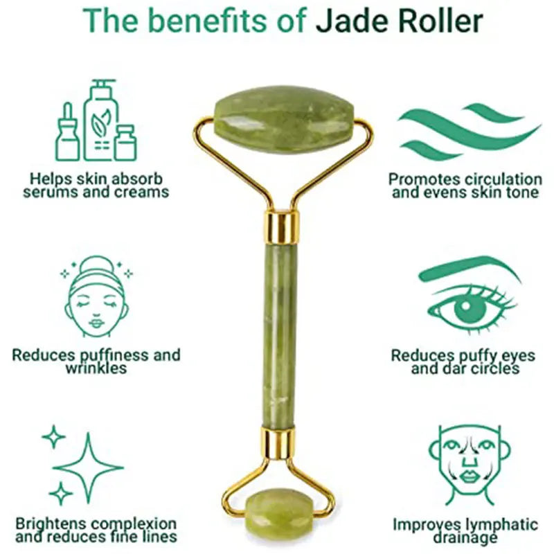 Jade Gua Sha & Roller Set - Natural Stone Facial Massage Beauty Tool