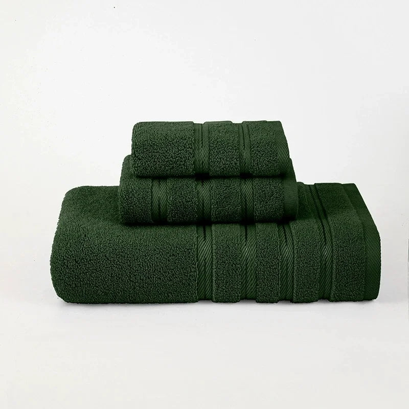 Cotton Towel Set 3pcs - Bath, Hand & Face Towels Dark Green