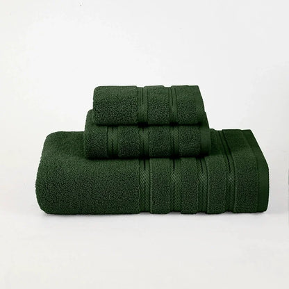 Cotton Towel Set 3pcs - Bath, Hand & Face Towels Dark Green