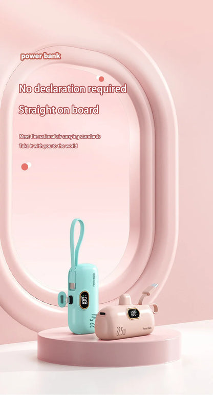 Digital -High Capacity Power Bank 30000mAh - Mini Capsule Fast Charger Mobile Battery Battery with Cable