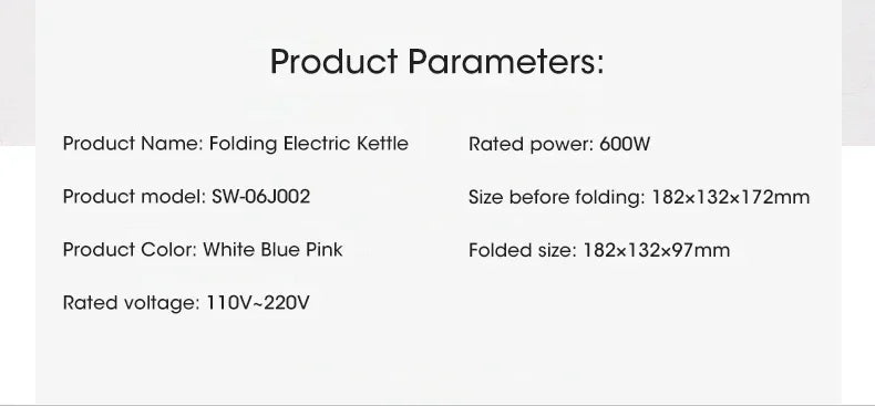 Electric Kettle Mini Foldable 600ml Water Heater Home Hot Water Portable Kitchen Kettle 220V Travel Electric Kettle