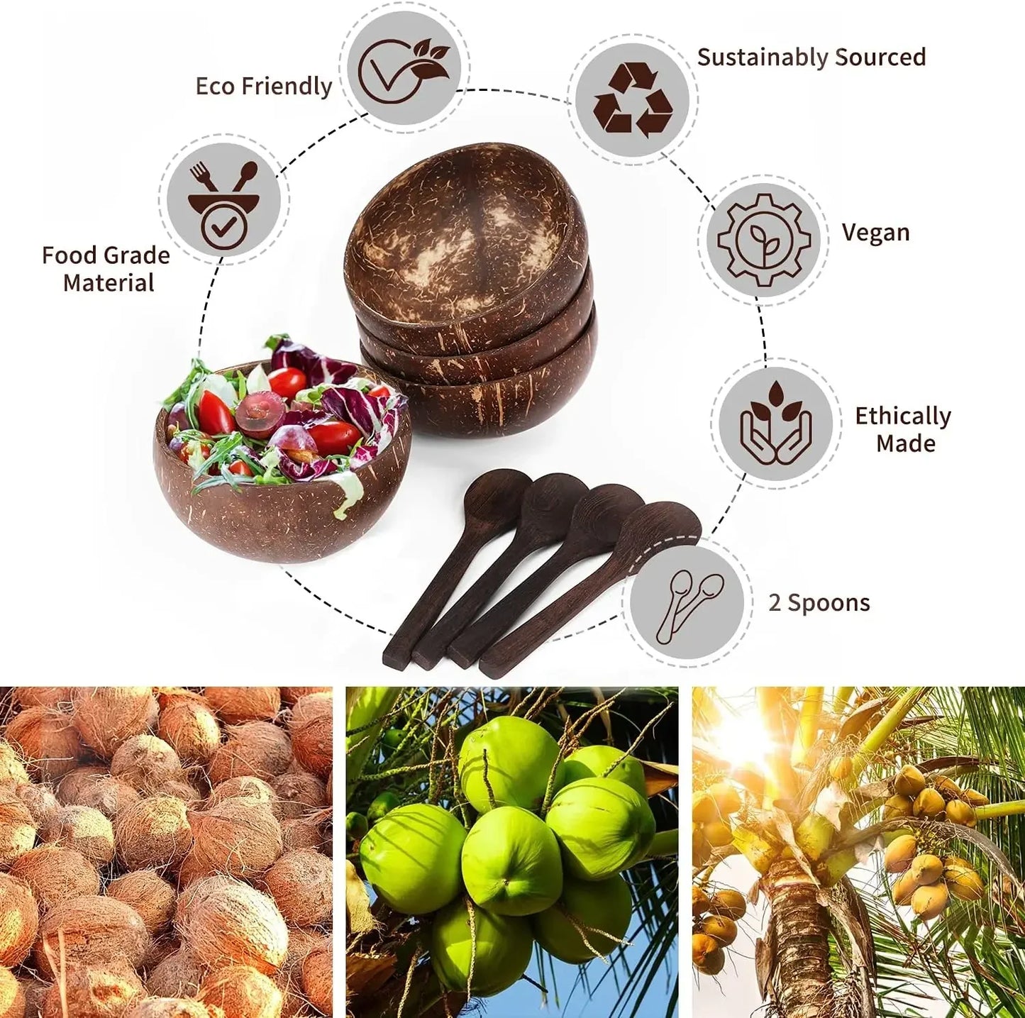 Handcrafted Coconut Shell Bowls - Reusable Natural Serving Dishes"