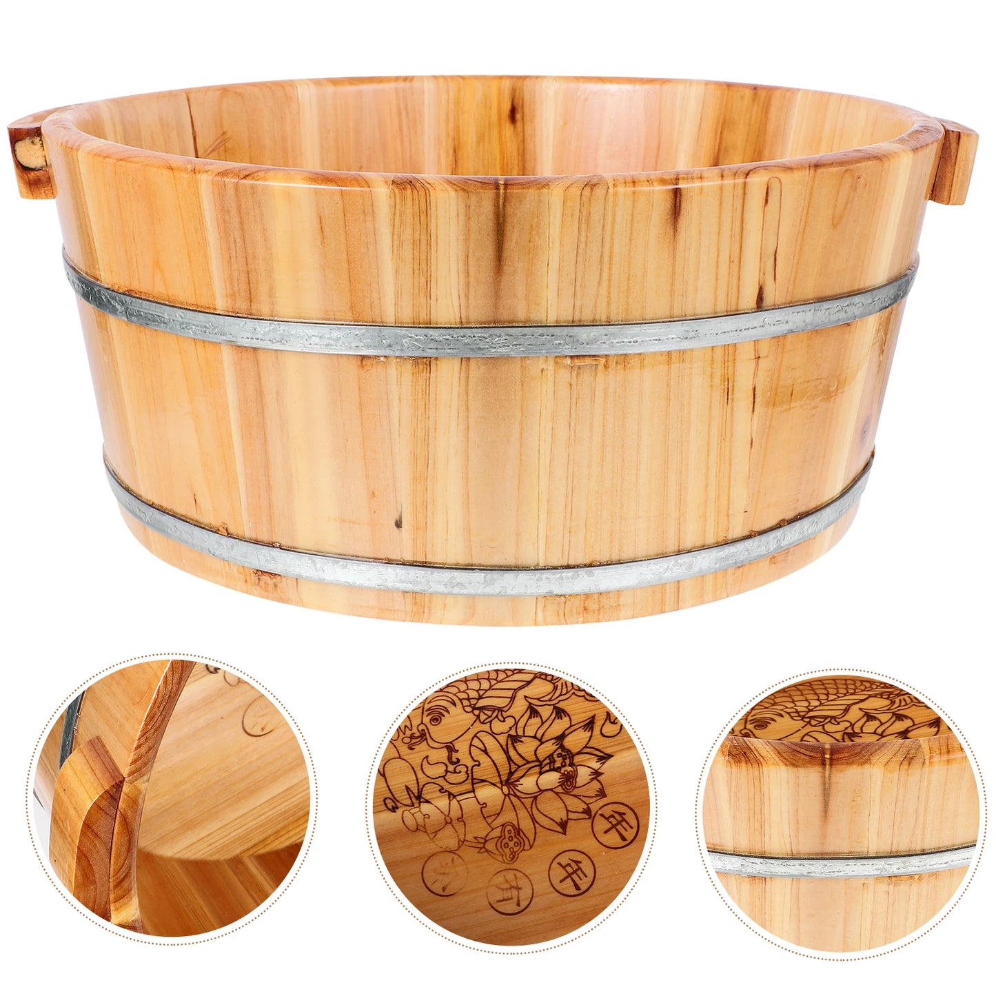 Wooden Foot Bath Bucket - Portable Spa Soaking Basin