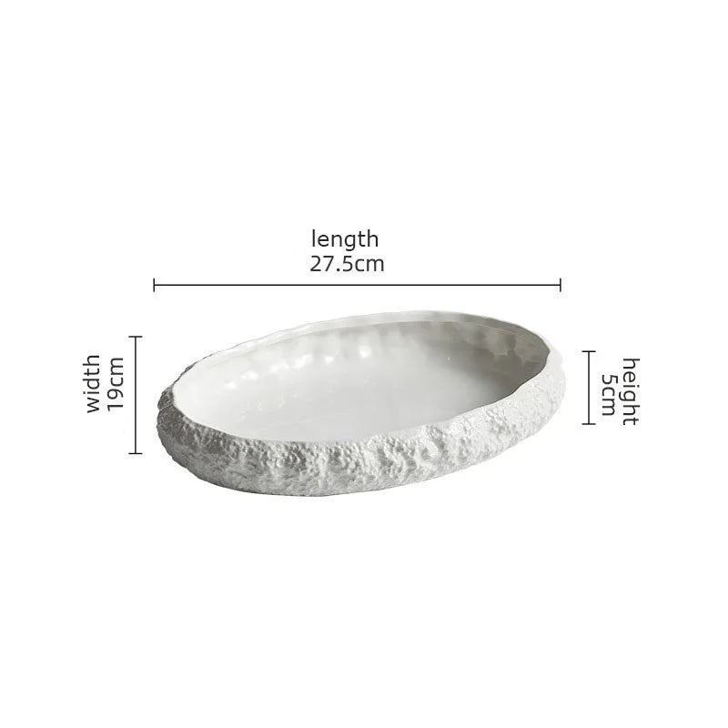 Textured Ceramic Dinner Plate - Pure White Rock Pattern Plate for Steaks