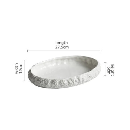 Textured Ceramic Dinner Plate - Pure White Rock Pattern Plate for Steaks