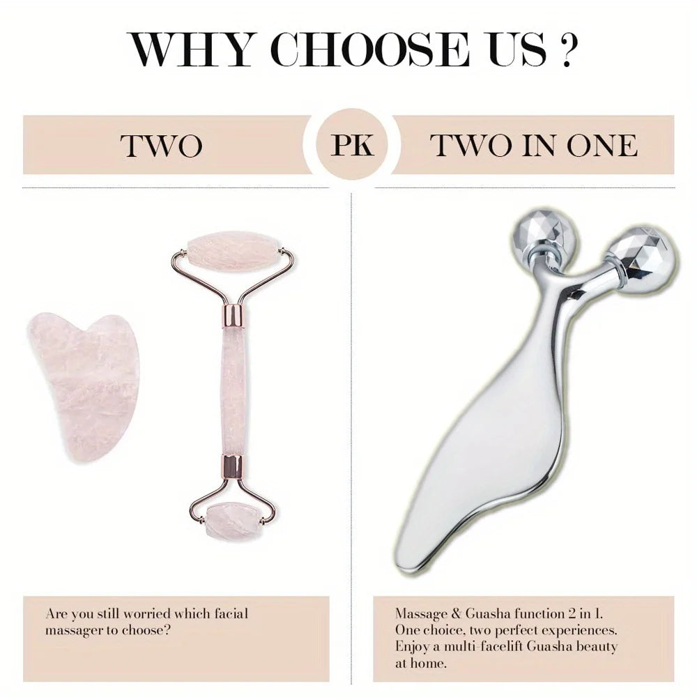 2-in-1 Facial Massager & Gua Sha Tool - 3D Roller for Face Sculpting