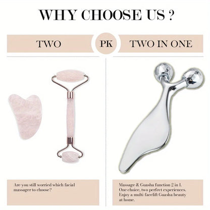 2-in-1 Facial Massager & Gua Sha Tool - 3D Roller for Face Sculpting