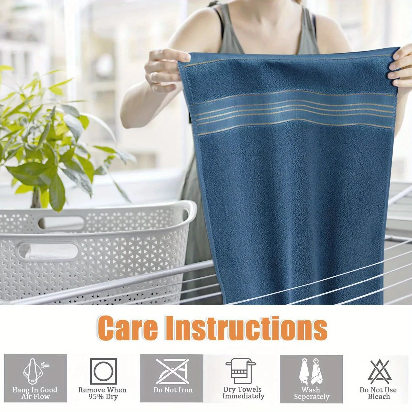 Pure Cotton Bath Towel - Soft Absorbent Quick-Dry Bathroom Towel