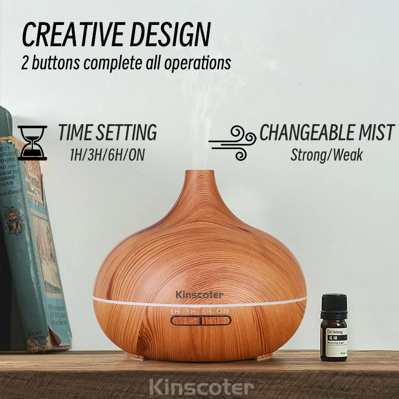 Aromatherapy Diffuser 500ml - Wood Grain Ultrasonic Humidifier 7 Colour LED