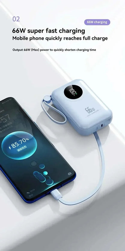 Portable Power Bank 20000mAh Digital - Fast Charging Mobile Battery with Cable