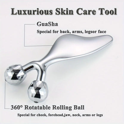 2-in-1 Facial Massager & Gua Sha Tool - 3D Roller for Face Sculpting