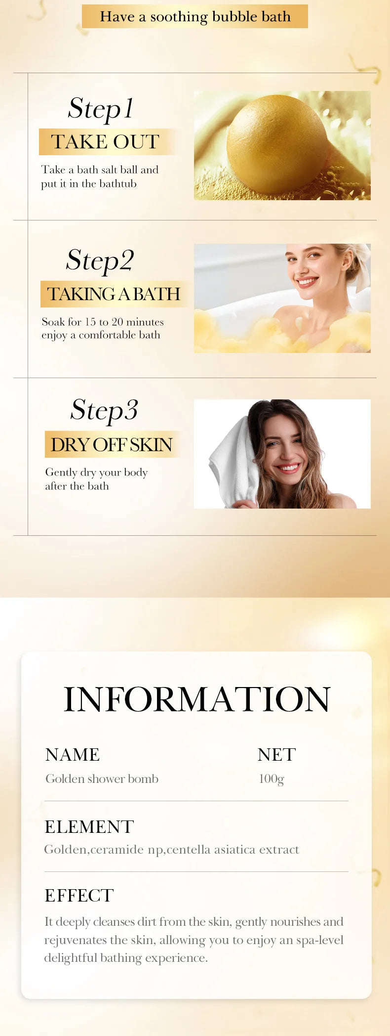 Gold Bath Salt Ball 100g - Deep Cleansing Relaxation Spa Soak