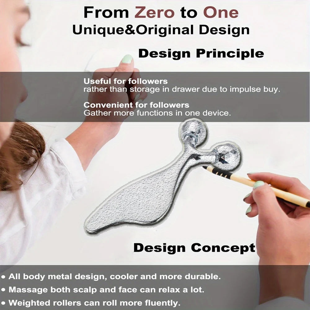 2-in-1 Facial Massager & Gua Sha Tool - 3D Roller for Face Sculpting