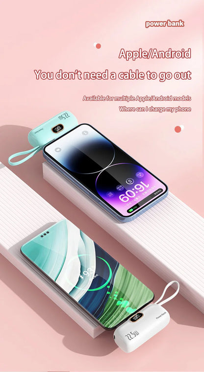 Digital -High Capacity Power Bank 30000mAh - Mini Capsule Fast Charger Mobile Battery Battery with Cable