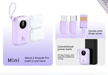 Portable Power Bank 20000mAh Digital - Fast Charging Mobile Battery with Cable