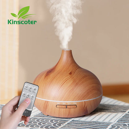 Aromatherapy Diffuser 500ml - Wood Grain Ultrasonic Humidifier 7 Colour LED