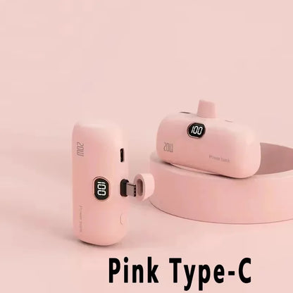 Digital -High Capacity Power Bank 30000mAh - Mini Capsule Fast Charger Mobile Battery Battery with Cable