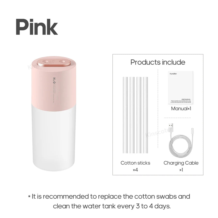 Ultrasonic Humidifier 300ml - Rechargeable 2000mAh USB Portable Mist Diffuser