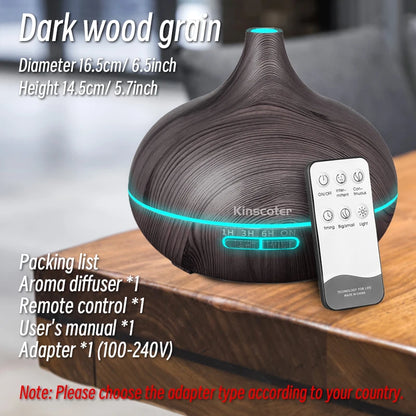 Aromatherapy Diffuser 500ml - Wood Grain Ultrasonic Humidifier 7 Colour LED