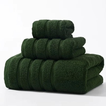 Cotton Towel Set 3pcs - Bath, Hand & Face Towels Dark Green
