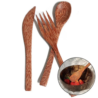 Natural Coconut Tableware Set - Handmade Wooden Cutlery for Desserts"