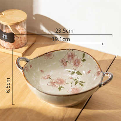 Handled Ceramic Noodle Bowl Japanese - 7.5 Inch Microwave Safe Soup Bowl