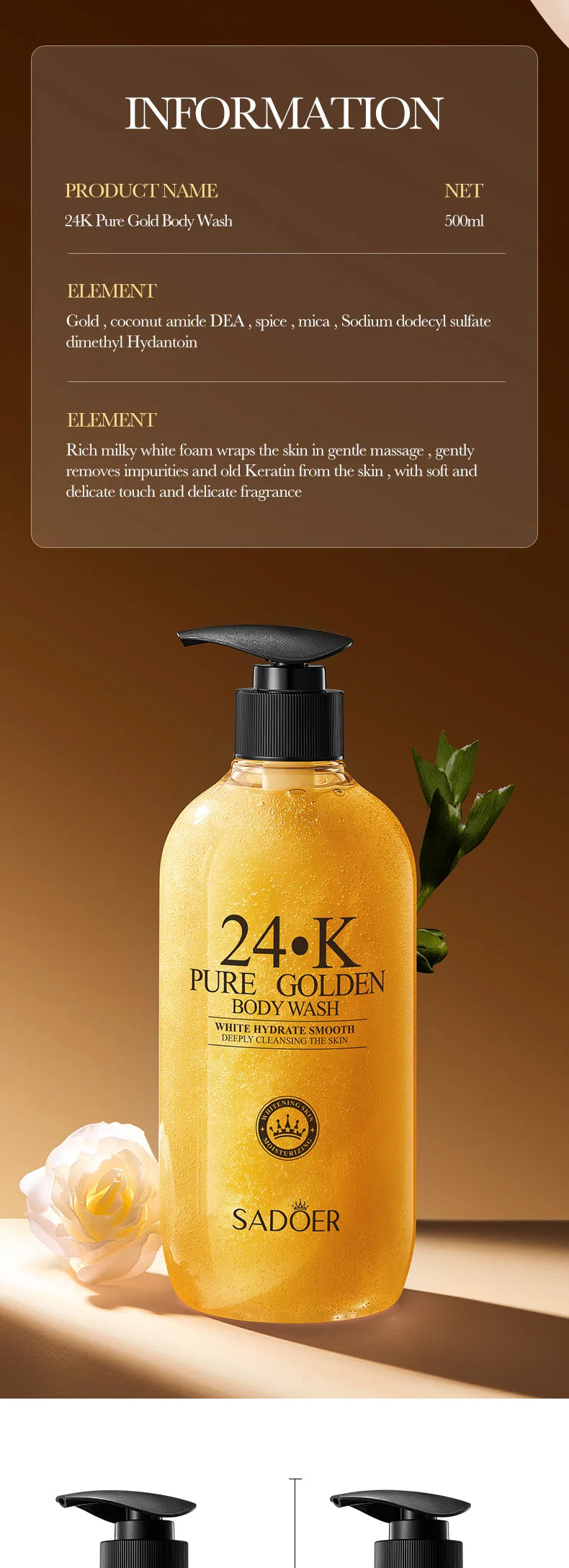 Luxury Body Wash 500ml - 24K Gold Moisturising Bath Foam