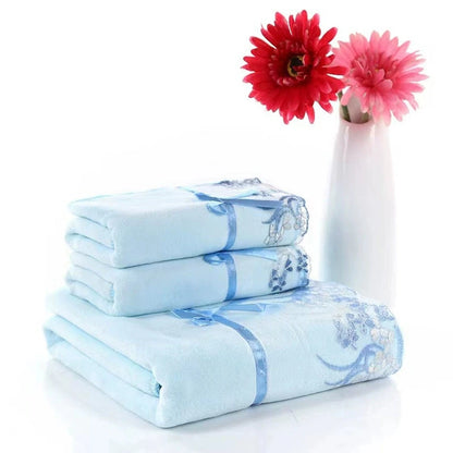 Lace-Trimmed Towel Set 3pcs - Soft Absorbent Embroidered Gift Set