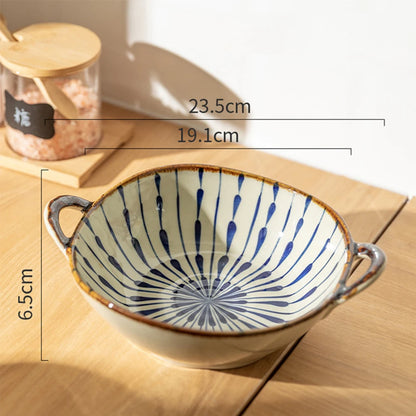 Handled Ceramic Noodle Bowl Japanese - 7.5 Inch Microwave Safe Soup Bowl