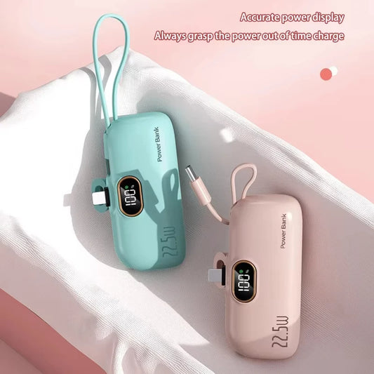Digital -High Capacity Power Bank 30000mAh - Mini Capsule Fast Charger Mobile Battery Battery with Cable