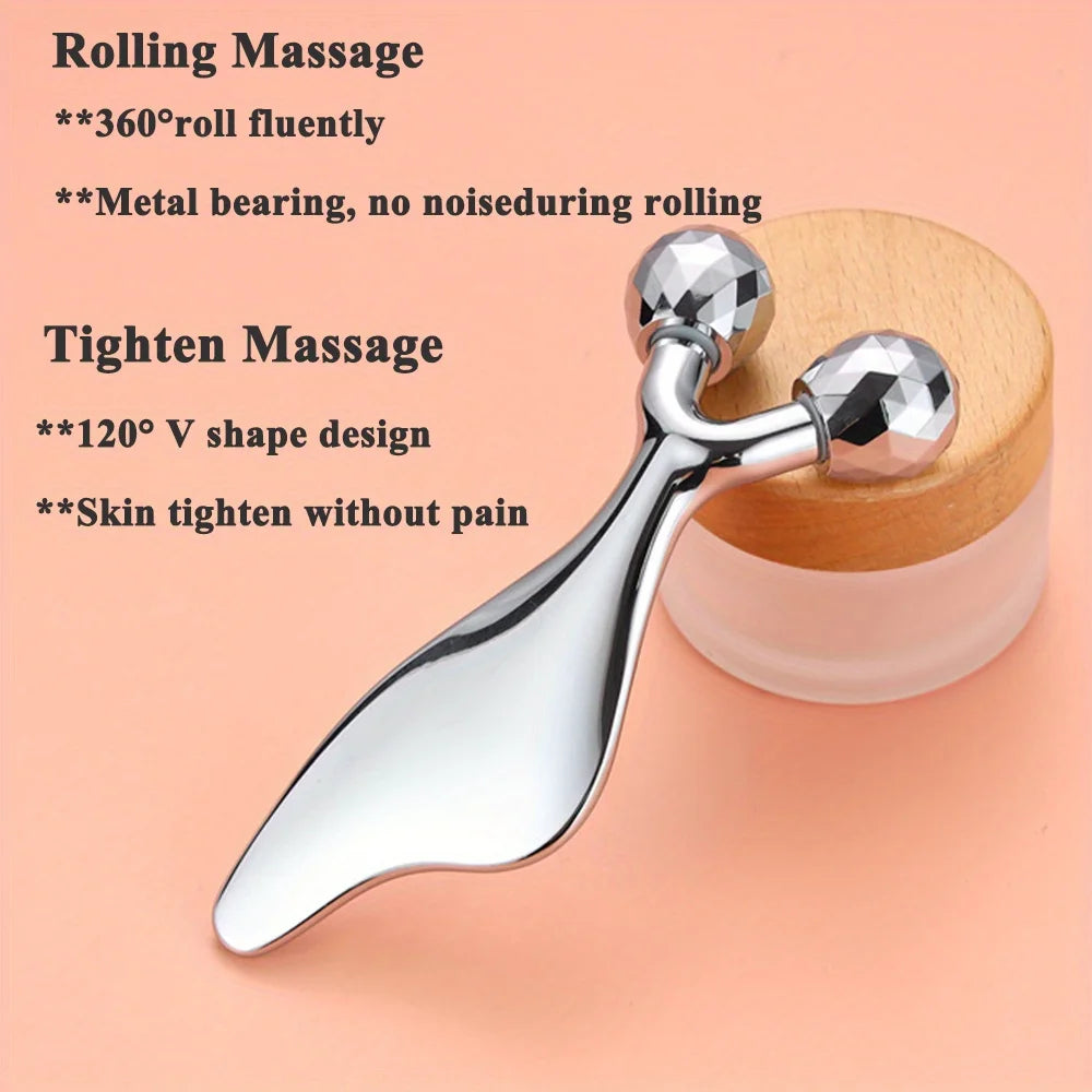 2-in-1 Facial Massager & Gua Sha Tool - 3D Roller for Face Sculpting