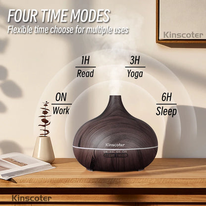 Aromatherapy Diffuser 500ml - Wood Grain Ultrasonic Humidifier 7 Colour LED