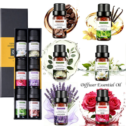 Essential Oil Set 6x10ml - Water-Soluble Aromatherapy Diffuser & Massage Kit