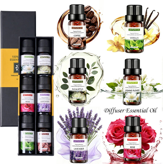 Essential Oil Set 6x10ml - Water-Soluble Aromatherapy Diffuser & Massage Kit