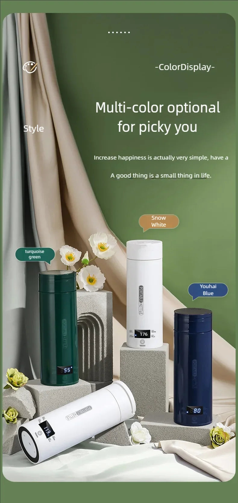 Electric Kettle 500ml Portable Travel - Tea Coffee Water Heater