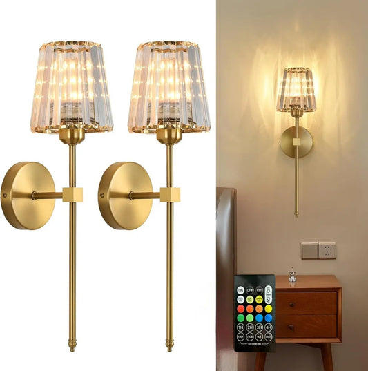 Rechargeable Crystal Wall Lights - No Wiring American Style LED Bedroom Lamps