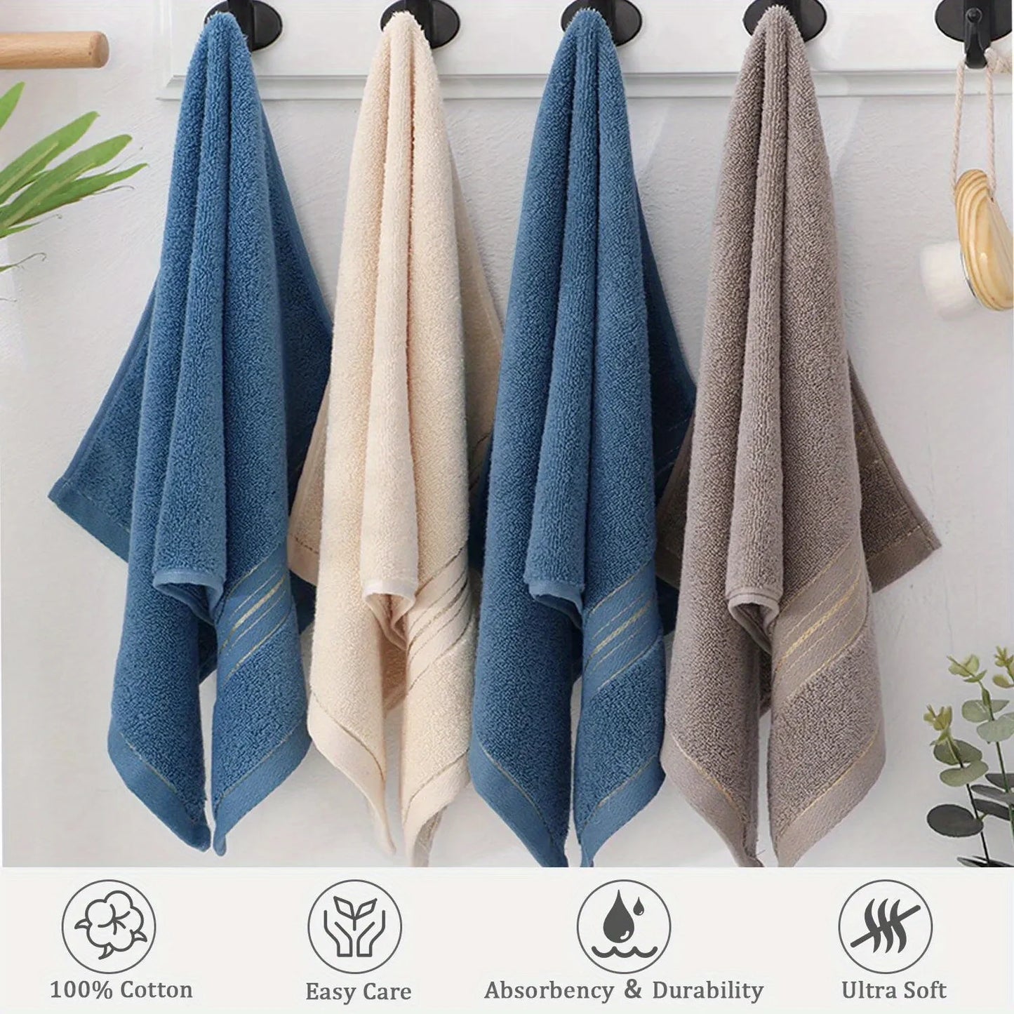 Pure Cotton Bath Towel - Soft Absorbent Quick-Dry Bathroom Towel