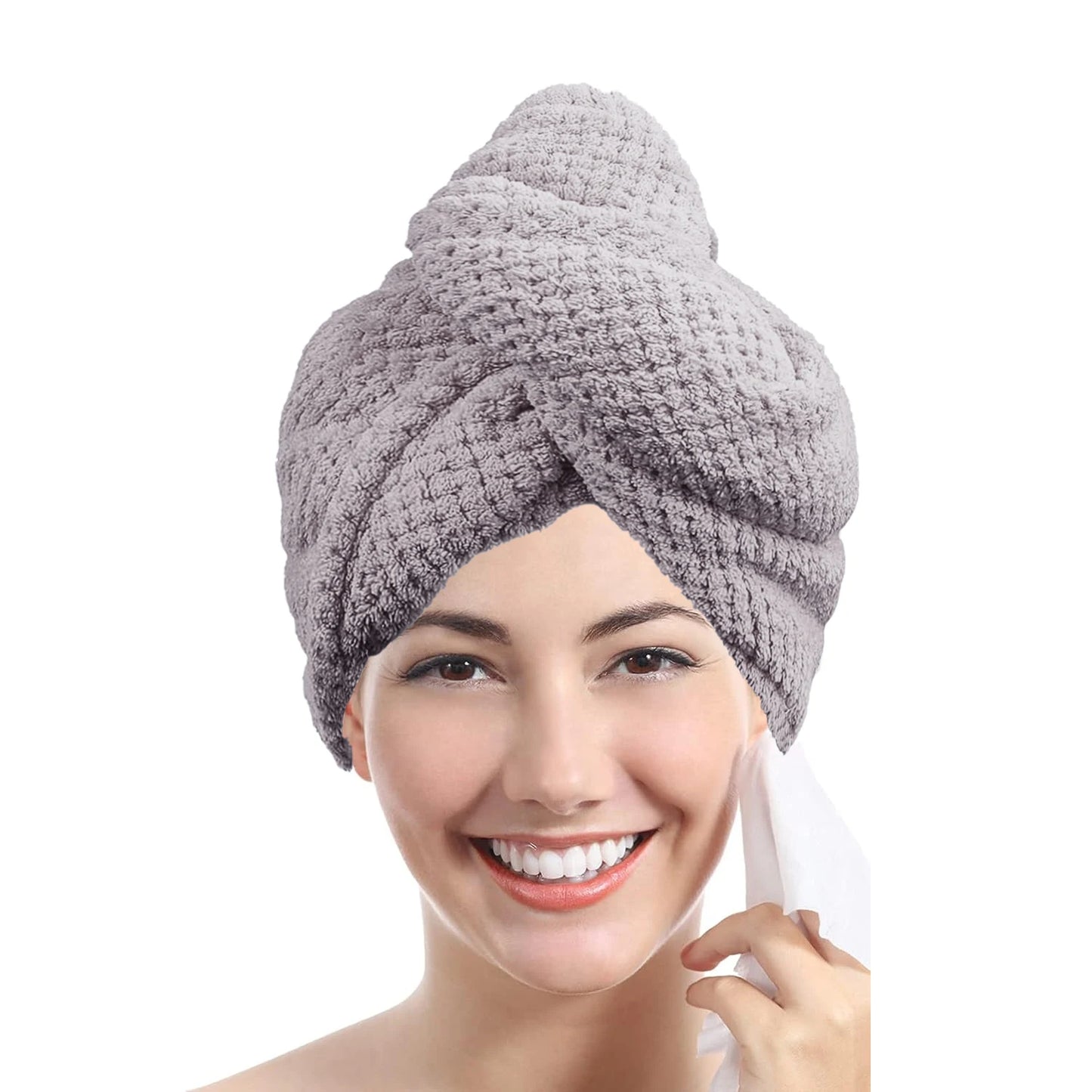 Hair Towel Wrap - Textured Absorbent Turban with Button 25x65cm