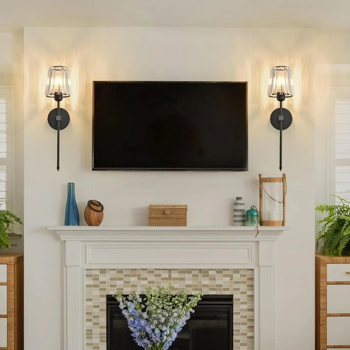 Rechargeable Crystal Wall Lights - No Wiring American Style LED Bedroom Lamps