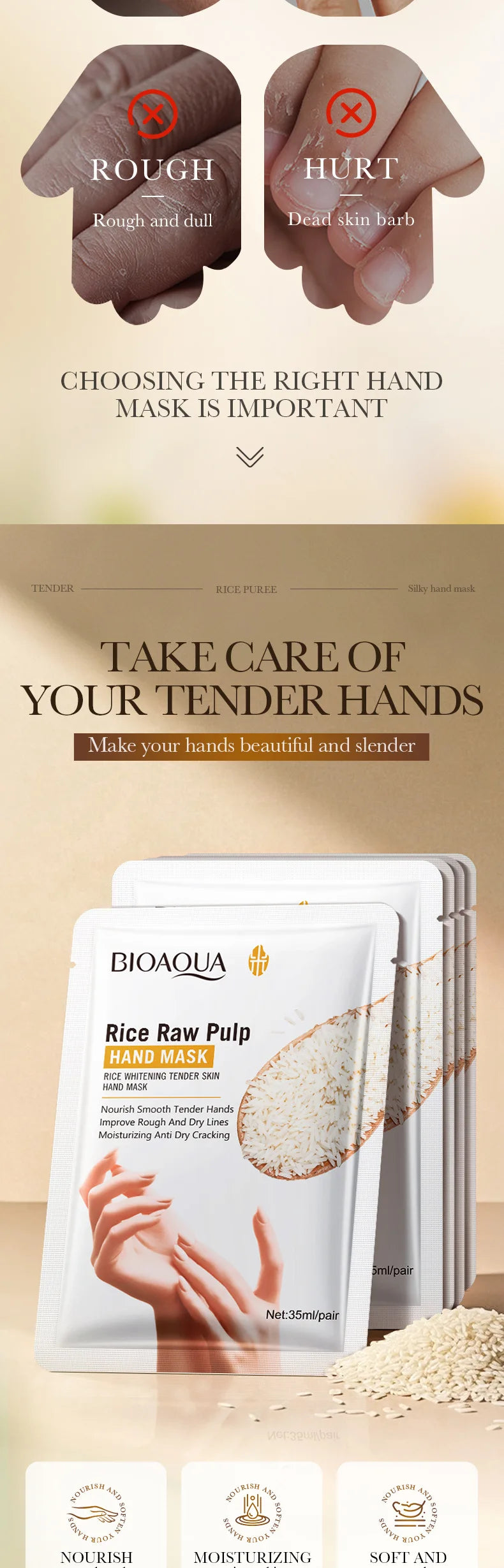 White Rice Hand Mask - Moisturising Anti-Aging Hand Gloves