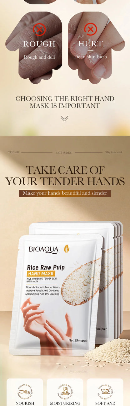 White Rice Hand Mask - Moisturising Anti-Aging Hand Gloves