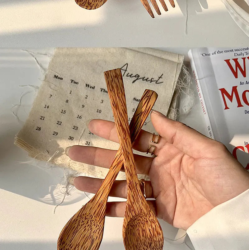 Natural Coconut Tableware Set - Handmade Wooden Cutlery for Desserts"