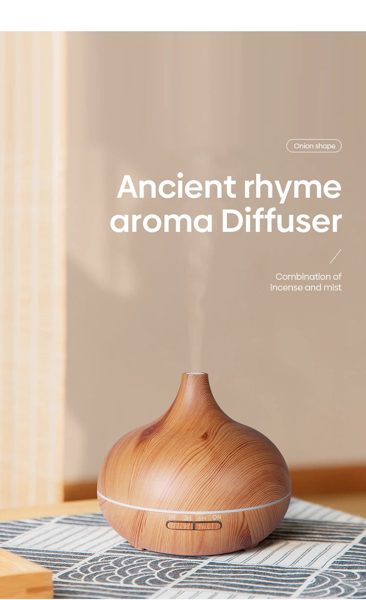 Aromatherapy Diffuser 500ml - Wood Grain Ultrasonic Humidifier 7 Colour LED